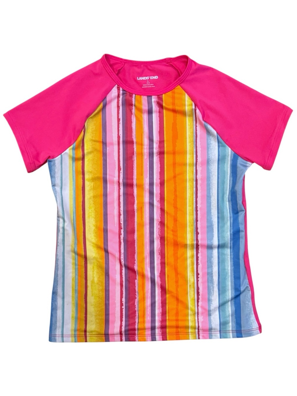 Lands’ End girls short sleeve rash guard swim shirt in size Large (10–12)